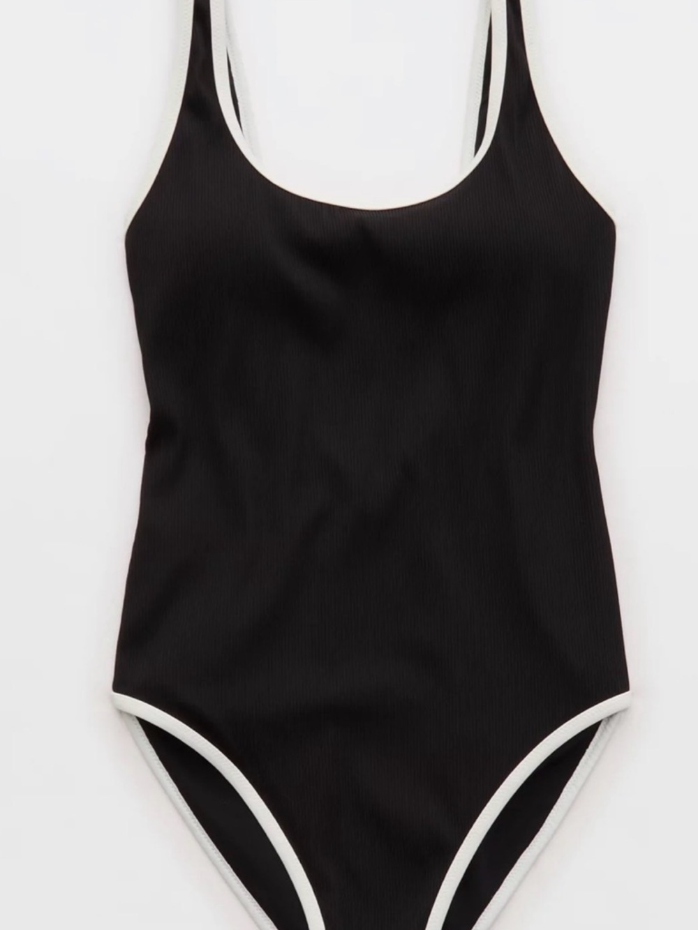 aerie Black One-Piece Swimsuit with White Trim